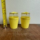 Vintage Retro Space Age Plastic Yellow Clear 3 Opening Salt   Pepper Shakers