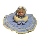 Vintage Handmade Crochet Bed Doll Spring Colors Pillow Blue Eyes Rare