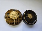Vtg Otagiri  6  Coaster Set Hand Crafted Original Tree Black Lacquer 1970s Japan
