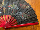 Vtg  Hand Painted Chinese Fan  dragon And Peacock   12 x24 