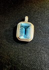Bezel Set Blue Topaz Rectangle Pendant In Sterling Silver  Emerald Cut 16ct