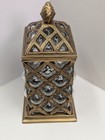 Vtg Caged Brass Bubble Glass Apothecary Jar With Lid 9  Tall