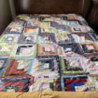 Vintage  Crazy Quilt 74x85 Log Cabin Patchwork Satin Tied Quilt