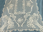 Vintage White Crochet Lace Handmade Tablecloth Floral Ribbon 38  X 53  Farmhouse