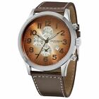 New Akribos Xxiv Ak603br Men s Radiant Dial Brown Stitched Leather Silver Watch