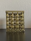Vtg Cube Tissue Box Holder Hollywood Regency Gold Tone Metal Basket Weave Mcm