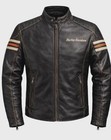 Harley Davidson Distressed Leather Biker Jacket     Vintage Racing Cafe Racer