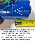 1959 60 61 62 Delco-rochester 4 Mount 3 Speed Wiper Motor Tested   Works