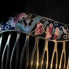 Vintage Cloisonn   Hair Comb Enamel Floral Rose Flower Goldtone Ornate Decorative