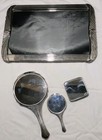 Vintage Hollywood Regency Silver Plate Dresser Vanity 4 Pc Set Mirror Tray Euc