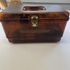 Vintage Sewing Box With Threads   Kit  Scissors  Wood Spools Ruler  Talon Coats
