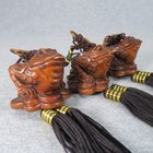 Vtg Feng Shui 3-legged Money Toad Carved Wood Ornaments Knots Tassel Chinese