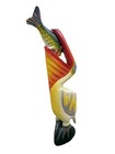 24    Pelican With Fish Hand Carved Wood Tropical Sculpture Bird Decor Tiki Bar
