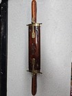 Vintage Carved Engraved Wood   Brass Scabbard Carving Knife Fork Set 17  India