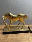 Vintage Art Deco Brass Horse Bookends With Black Marble Base  Hand Crafted Impor