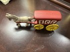 Vintage Cast Iron Toy Horse Drawn Ice Red Wagon Yellow Wheels Excellent Conditio