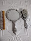 Silver Plated Victorian Vanity dresser 3 Pc Set Floral Pattern Brush comb mirror