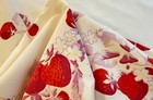 Vintage Midcentury White Cotton Tablecloth W  Strawberries - Shabby Chic  B196