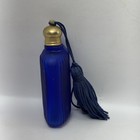 Vtg Miniature Perfume Bottle Cobalt Royal Blue Glass Ribbed W  Tassel Empty 2   