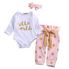 3pcs Newborn Baby Girl Clothes Set Romper Bodysuit Top Polka Dots Pants Outfits