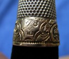 Antique Silver Thimble W gold Band-signed W m -size 6-mono L