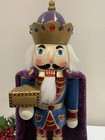 Vtg Nutcracker Purple Soldier King Hold Gift Christmas Decor Wooden Figure 14    H
