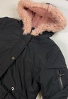 Womens Pink Black Parka Mid Length Hooded Winter Plush Coat Size M Cotton Jacket
