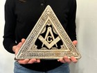 Antique Vtg Cast Metal Cribbage Board Triangular Free Mason Masonic Fraternal