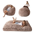  Giant Bean Bag Chair Bed For Adults  Convertible Beanbag Folds Full Coffee