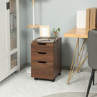 Modern Office Storage Cabinet  Under Desk Cabinet With 3 Drawers  Brown Wood