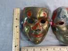 Solid Brass Mardi Gras Style Mask With Enamel Paint Wall Decor Vintage Set Of 2 