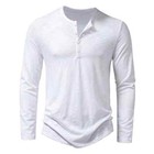 Men s Shirt Cotton Henley Neck T-shirts Long Sleeve Casual Button Plain 25  Off