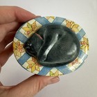 Vintage Oval Cat Tin 3d Gray Sleeping Kitty On Quilts Trinket Keller Charles