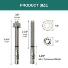 12 Pcs 3 8x33 4 Inch Stainless Steel Concrete Wedge Anchors Bolts Fastener
