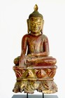 Rare Unusual Antique Wooden Burmese Buddha From Burma -  Lacquered - Gold Gilt