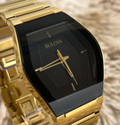 Bulova Gemini 40mm Black Dial Gold Tone Stainless Steel Men s Watch 97a164