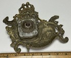 Vtg Antique Ornate Brass Ink Well Stand Glass Art Deco Nouveau Victorian Rare