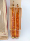 Hempstead Lucite Gold Flake Taper Candles Pair Mid Century Modern 8  W Box Vtg