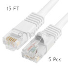 5x 15ft Cat5e Cable Ethernet Lan Network Cat5 Rj45 Patch Cord Internet White New