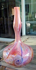 Vintage Art Glass Agate Swirl Bulbous Long Neck Bottle Vase
