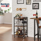 Bar Cart  Home Bar Serving Cart With 3-tier Shelf  Drink Cart With Wine Rack  Gl