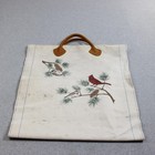 Vintage Ll Bean Canvas Firewood Log Carrier Large White Cardinal Bird Usa Cabin