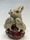 Majolica Crazed Ceramic Pottery Momma Rabbit With Her Four Bunnies Large 10   