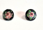 Two Antique Faceted Glass Buttons With Roses And Leaves  tiny  Rare Diminutive