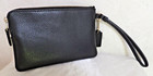Coach Corner Zip Wallet Wristlet Cross Grain Leather Black Gold F54626 New