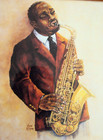 Vintage Black Jazz Sax Player Music Art African American 1980s-90s  