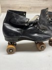 Vtg Chicago Roller Skate Co Black Leather Quad Skates Sz 10 Pat  1914 Wood Wheel
