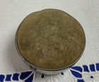 Small Round Vintage Pin Cushion   Thread Carrier  Tin  Beige Velvet Top