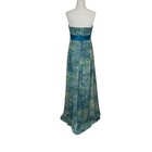 Bcbg Max Azria Strapless Formal Dress Blue Green Metallic Watercolor Gown Size 4