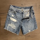 American Eagle Jean Shorts Women   s 10 Blue 90   s Boyfriend Distressed Denim 